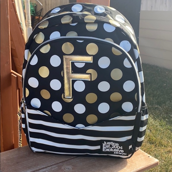 Black Stripe & Dot Initial Backpack & Wristlet “F” - Picture 3 of 6
